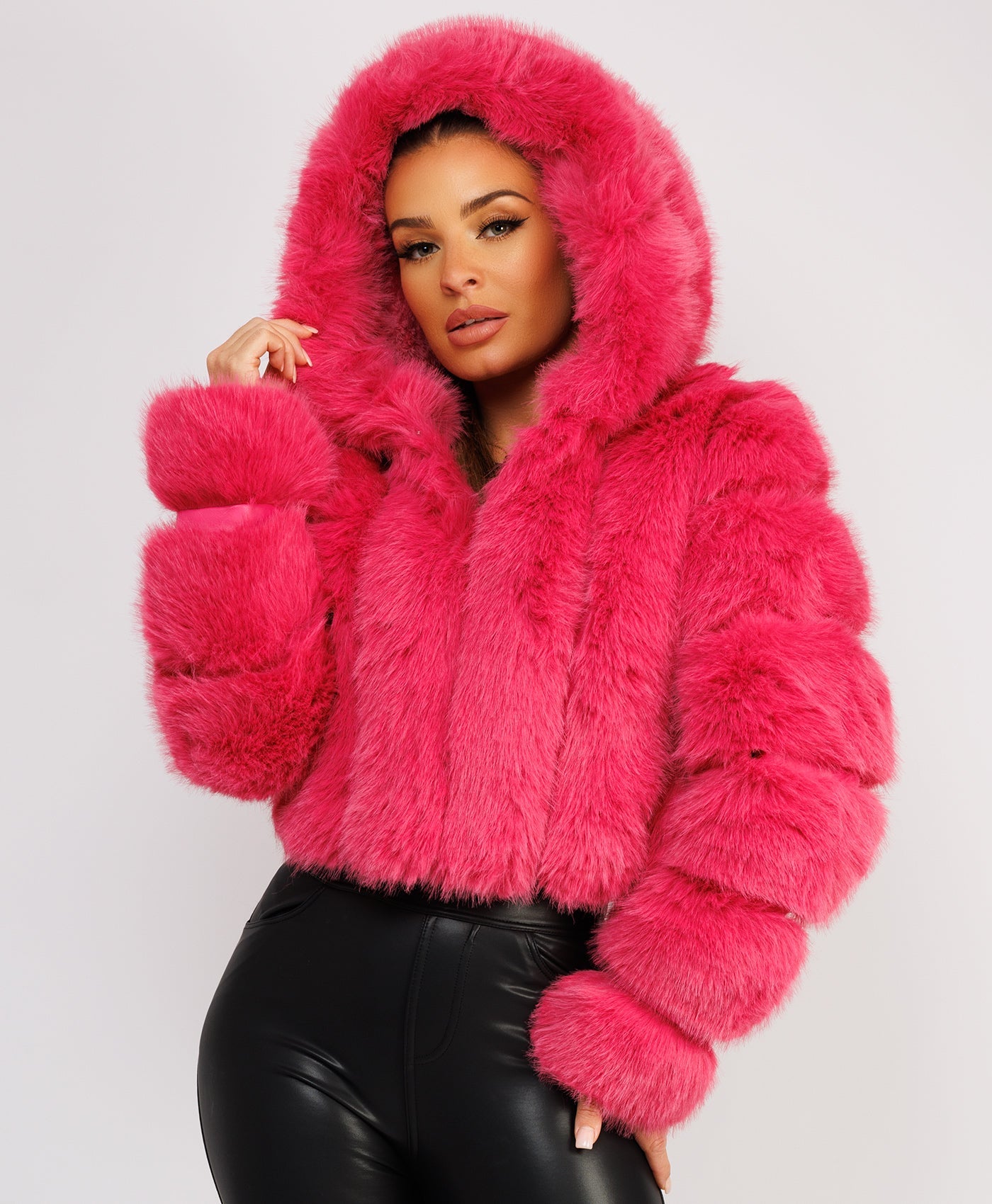 Puffer Coat Pink Faux Fur Coat With Hood Pink Faux Fur Striped