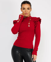 Ruffle-Shoulder-Sleeve-Ribbed-Set-Red-3