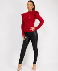 Ruffle-Shoulder-Sleeve-Ribbed-Set-Red-4