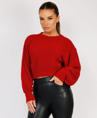 Oversized-Cropped-Knitted-Jumper-Red-1