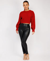 Oversized-Cropped-Knitted-Jumper-Red-2