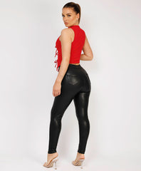 Ties-Front-Sleeveless-Vest-Top-Waistcoat-Red-4