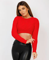 Twist-Pattern-Cropped-Knitted-Sweater-Red-1