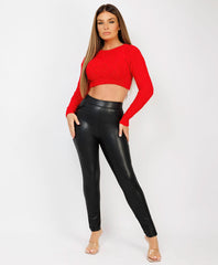 Twist-Pattern-Cropped-Knitted-Sweater-Red-2
