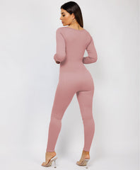 Rose Pink-Elastic-Ribbed-Long-Sleeve-Jumpsuit-9
