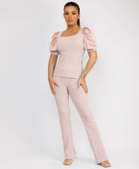 Rose-Pink-Satin-Frill-Puff-Ribbed-Top-And-Trousers-Loungewear-Set-1