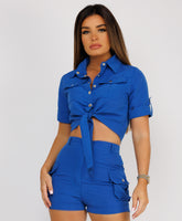 Royal Blue Utility Pocket Cargo Safari Co Ord Set