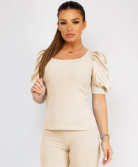Satin-Puff-Sleeve-Ribbed-Set-Beige-2