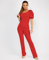 Satin-Puff-Sleeve-Ribbed-Set-Red-3