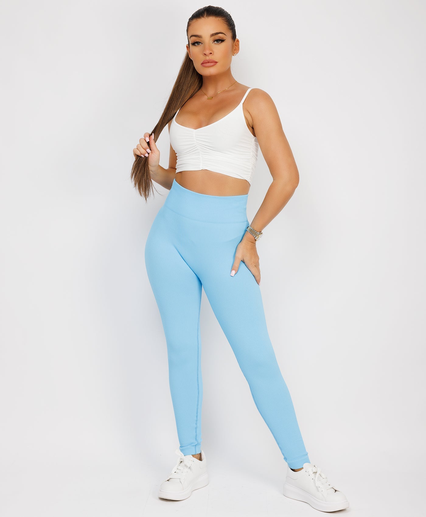 Ruffle-Shoulder-Sleeve-Ribbed-Set-Neon-Pink-1