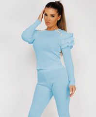 Satin-Puff-Sleeve-Ribbed-Set-Sky Blue-4