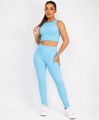 Sky Blue Ribbed Sleeveless Loungewear Set