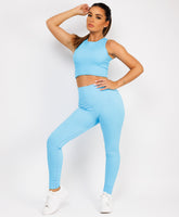 Sky Blue Ribbed Sleeveless Loungewear Set