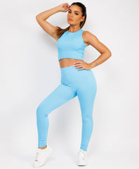 Sky Blue Ribbed Sleeveless Loungewear Set