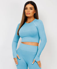 Sky-Blue-Ribbed-Asymmetric-Hem-Loungewear-Set7
