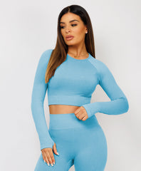 Sky-Blue-Ribbed-Asymmetric-Hem-Loungewear-Set9