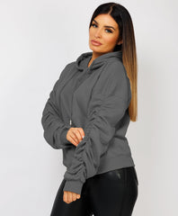 Ruched-Sleeve-Oversized-Fit-Hoodie-Slate-Grey-1