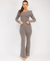 Ribbed-Frilled-Long-Sleeve-Skinny-Flare-Set-Taupe