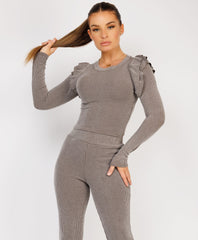 Ribbed-Frilled-Long-Sleeve-Skinny-Flare-Set-Taupe