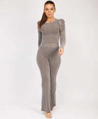 Ribbed-Frilled-Long-Sleeve-Skinny-Flare-Set-Taupe