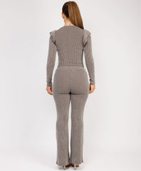 Ribbed-Frilled-Long-Sleeve-Skinny-Flare-Set-Taupe