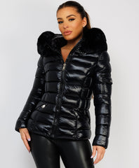 Wet-Look-Shiny-Fur-Trim-Hood-Puffer-Jacket-Black-5