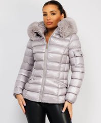 Wet-Look-Shiny-Fur-Trim-Hood-Puffer-Jacket-Grey-1