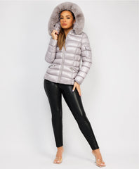 Wet-Look-Shiny-Fur-Trim-Hood-Puffer-Jacket-Grey-3