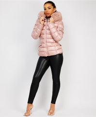 Wet-Look-Shiny-Fur-Trim-Hood-Puffer-Jacket-Pink-2