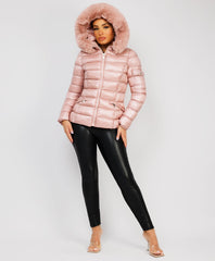 Wet-Look-Shiny-Fur-Trim-Hood-Puffer-Jacket-Pink-3