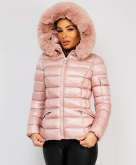 Wet-Look-Shiny-Fur-Trim-Hood-Puffer-Jacket-Pink-4