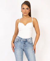 White Built-In Cup Cami Top with Double Strap Detail