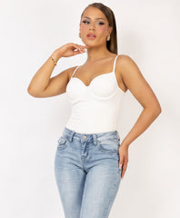 White Built-In Cup Cami Top with Double Strap Detail