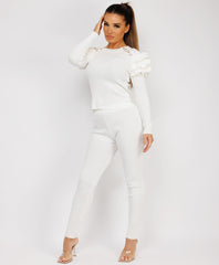 Satin-Puff-Sleeve-Ribbed-Set-White-1