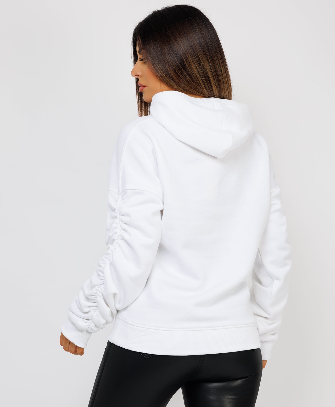 Ruched-Sleeve-Oversized-Fit-Hoodie-White-6