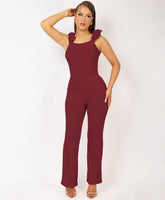 Satin-Puff-Sleeve-Ribbed-Set-Wine-1