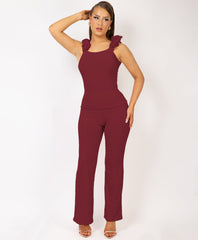 Satin-Puff-Sleeve-Ribbed-Set-Wine-1