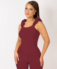 Satin-Puff-Sleeve-Ribbed-Set-Wine-2