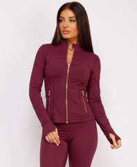 Wine Sport Gold Zipped Gym Jacket Leggings Co-Ord Set