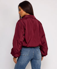 Wine Zip-Up Windbreaker With Elasticated Hem