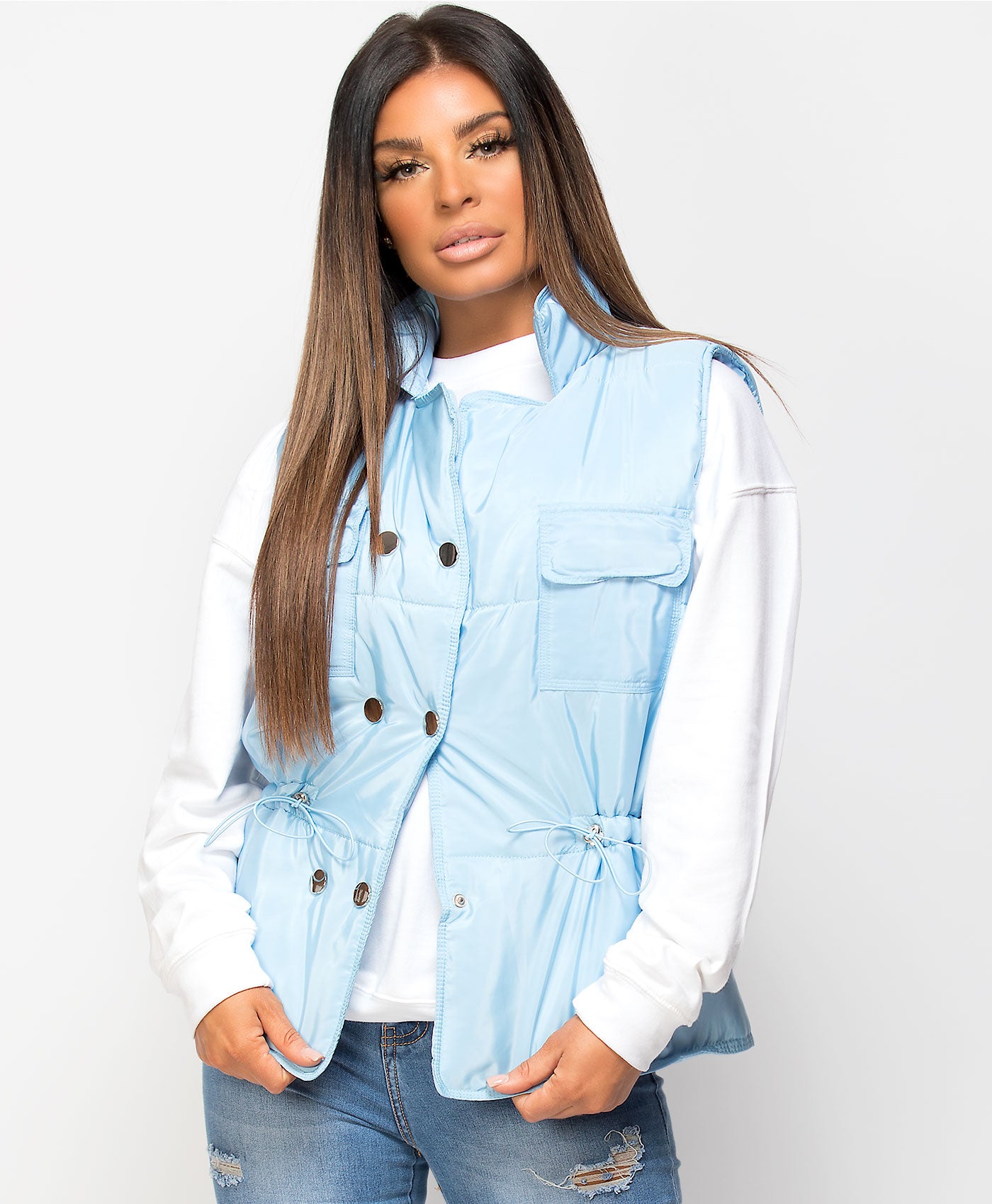 Sky-Blue-Quilted-Popper-Button-Drawstring-Waist-Gilet-Bodywarmer-1