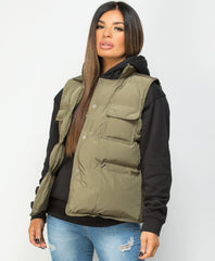 Khaki-Quilted-Popper-Button-Drawstring-Waist-Gilet-Bodywarmer-2