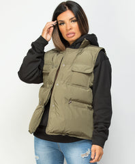 Khaki-Quilted-Popper-Button-Drawstring-Waist-Gilet-Bodywarmer-3