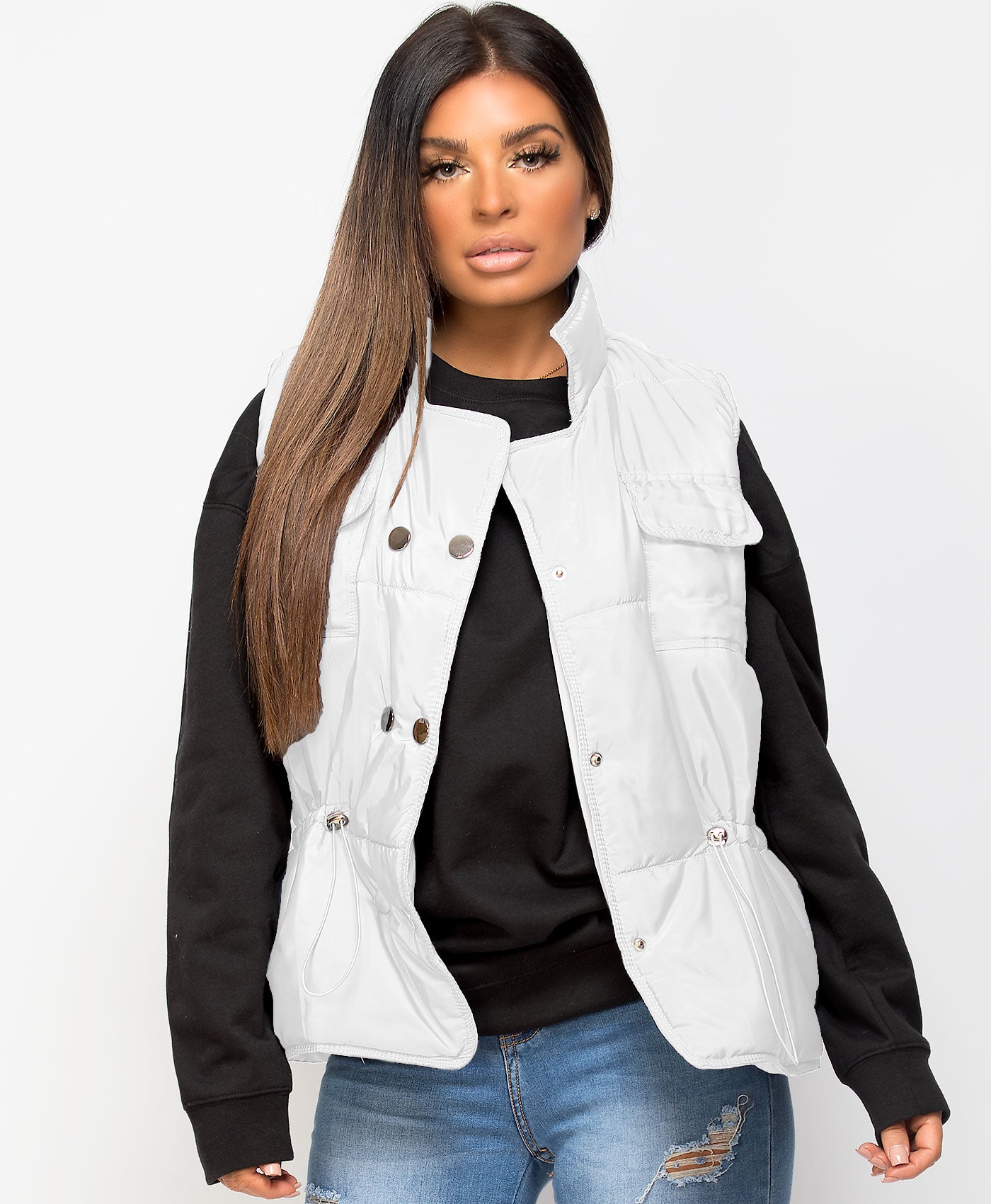 White-Quilted-Popper-Button-Drawstring-Waist-Gilet-Bodywarmer-2