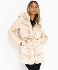 Beige-Pu-Pvc-Tiered-Faux-Fur-Hooded-3-4-Coat-Jacket-3
