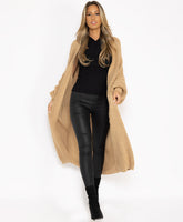 Camel-Baloon-Sleeve-Long-Length-Knitted-Open-Cardigan-2