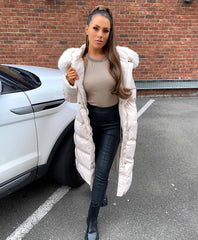 Lauren-Wailes-Beige-Longline-Faux-Fur-Hooded-Oversize-Padded-Coat-Jacket