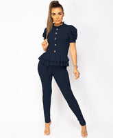Navy-Short-Sleeve-Frill-Gold-Button-Ribbed-Loungewear-Set-1
