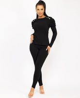 Black-Frill-Shoulder-Gold-Button-Ribbed-Loungewear-Set-1