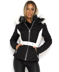 Black-Padded-Quilted-Faux-Fur-Belted-Puffer-Jacket-Coat-1